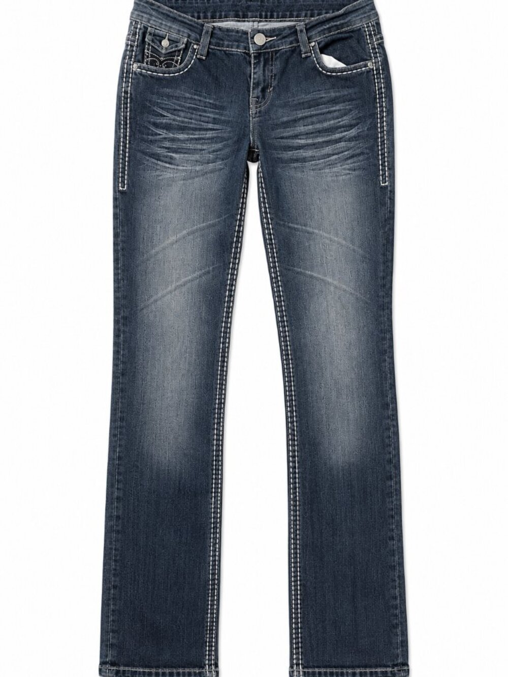 Elite Women's Bootcut Jeans Size 15/16 Medium Wash Flap Pocket Thick Stitch Y2K - Picture 2 of 8